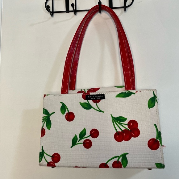 Vintage Y2K Kate Spade Canvas Cherry Print Shoulder Bag - Picture 4 of 16